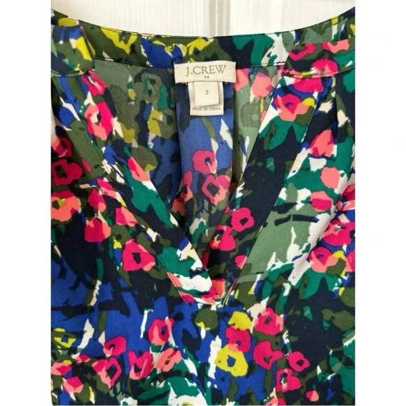 J Crew Vibrant Womens Multi Floral Sleeveless Split Neck Tank Preppy Blouse Sz 2 - Picture 4 of 7